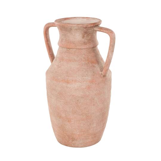 16" Pink Ceramic Antique Style Decorative Vase with Handles